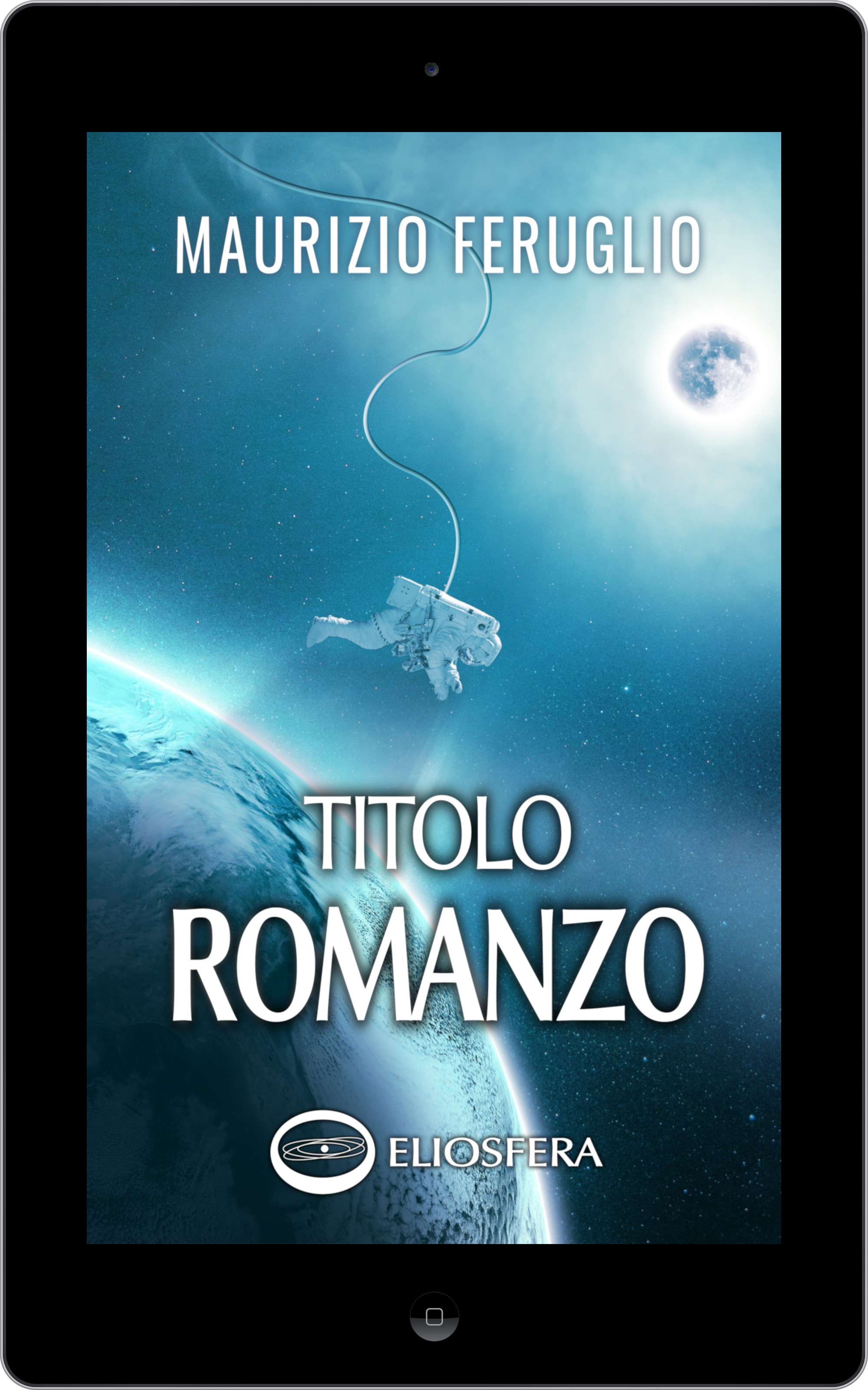 Titolo romanzo. Copertina sul tablet.