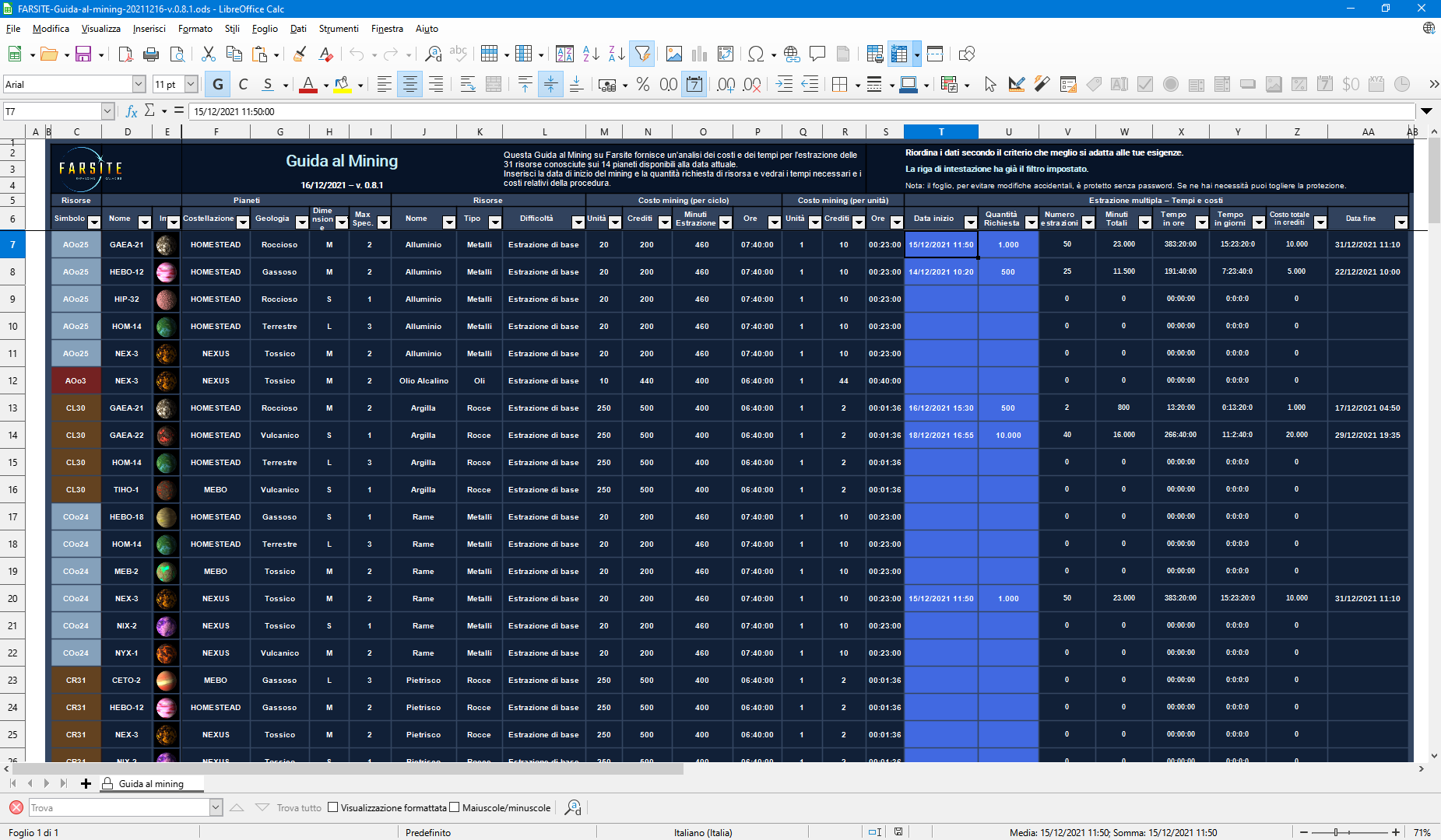 Screenshot Guida al mining di FARSITE