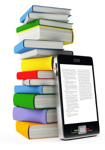 Pila di libri con smartphone